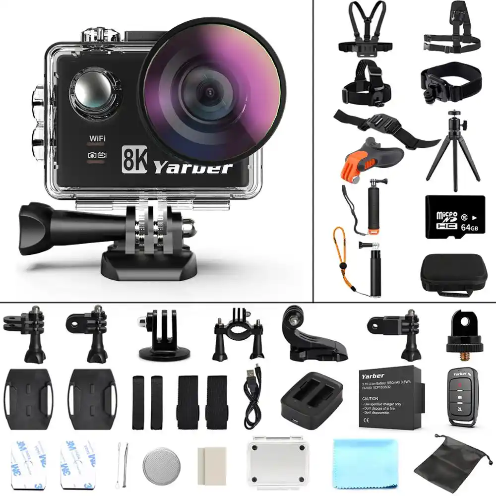 Yarber 8K WIFI Action Camera 4K 60fps 20MP HD 40M Waterproof Action Cam