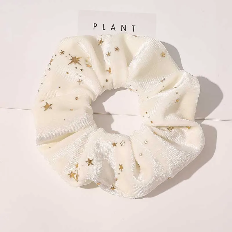 

1PC Gold Velvet Golden Stars Hair Ties Women Girls Elastic Hair Bands Retro Elegant Ponytail Holder Scrunchies Hair Accessories