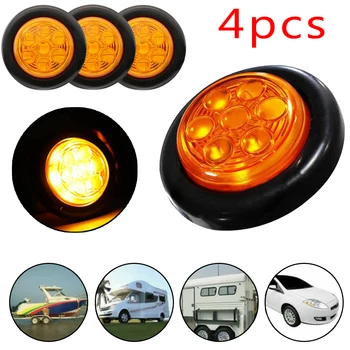 

4pcs 24V 2inch Round LED Side Marker Clearance Identification Light Sealed Amber For Car Trailer Truck Lorry Van