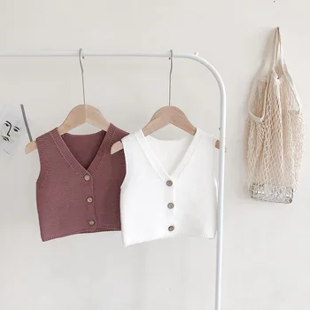 

Baby Boy Girl Knitted Sweater Vest Kids Fashion V-neck Vest Solid Color Spring Cardigan Knitted Children Clothes Toddler Vest