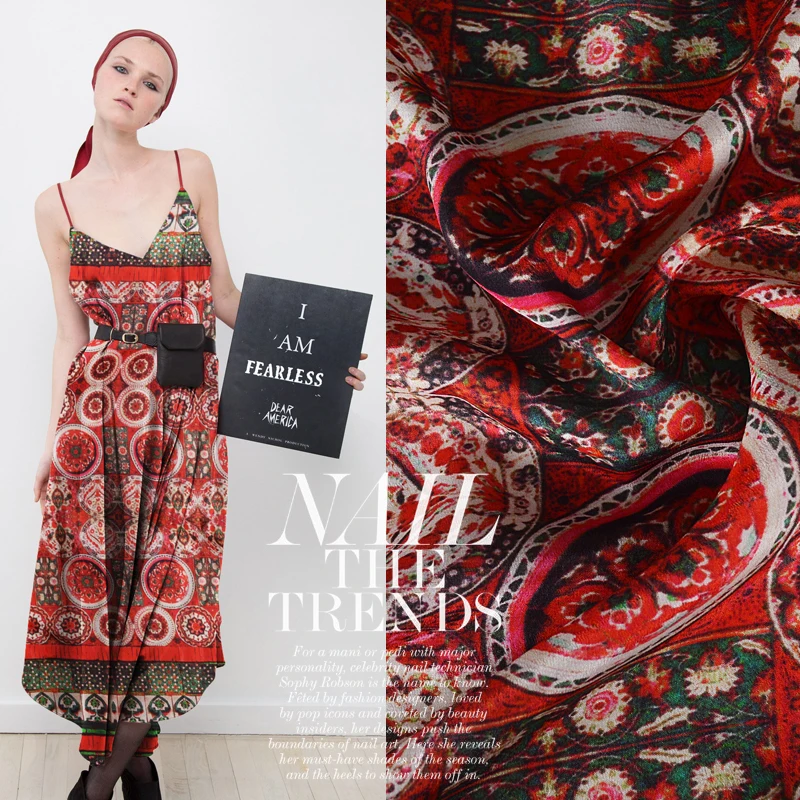 Европейские и американские шелковые ткани с геометрическим принтом летние женские шелковые крепдешин