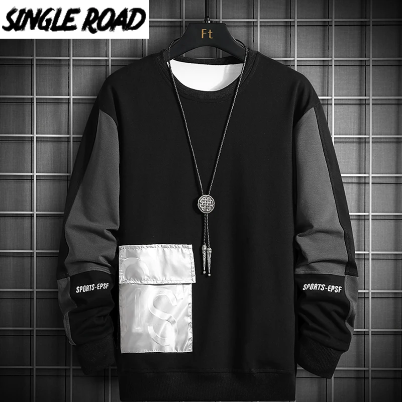 SingleRoad Crewneck Sweatshirt Men 2020 Patchwork Oversized Japanese Streetwear Hip Hop Black Hoodie Men Sweatshirts Hoodies SingleRoad Crewneck Sweatshirt Men 2020 Patchwork Oversized Japanese Streetwear Hip Hop Black Hoodie Men Sweatshirts Hoodies
