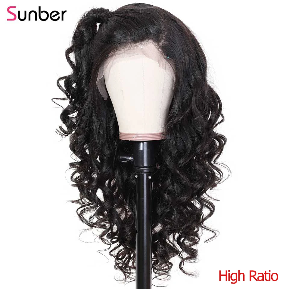 Sunber волосы свободные волнистые клеевые кружевные передние человеческие wigs13x4/6 150%