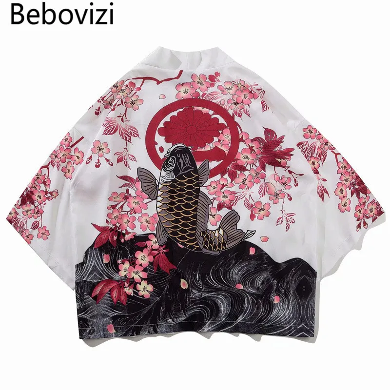 Bebovizi Japanese Style Crane Koi Kimono Tokyo Streetwear Haori Men Women Cardigan Japan Girl Robe Chinese Dragon Anime Clothes japanese kimono,japanese kimono cardigan,japanese kimono shirt