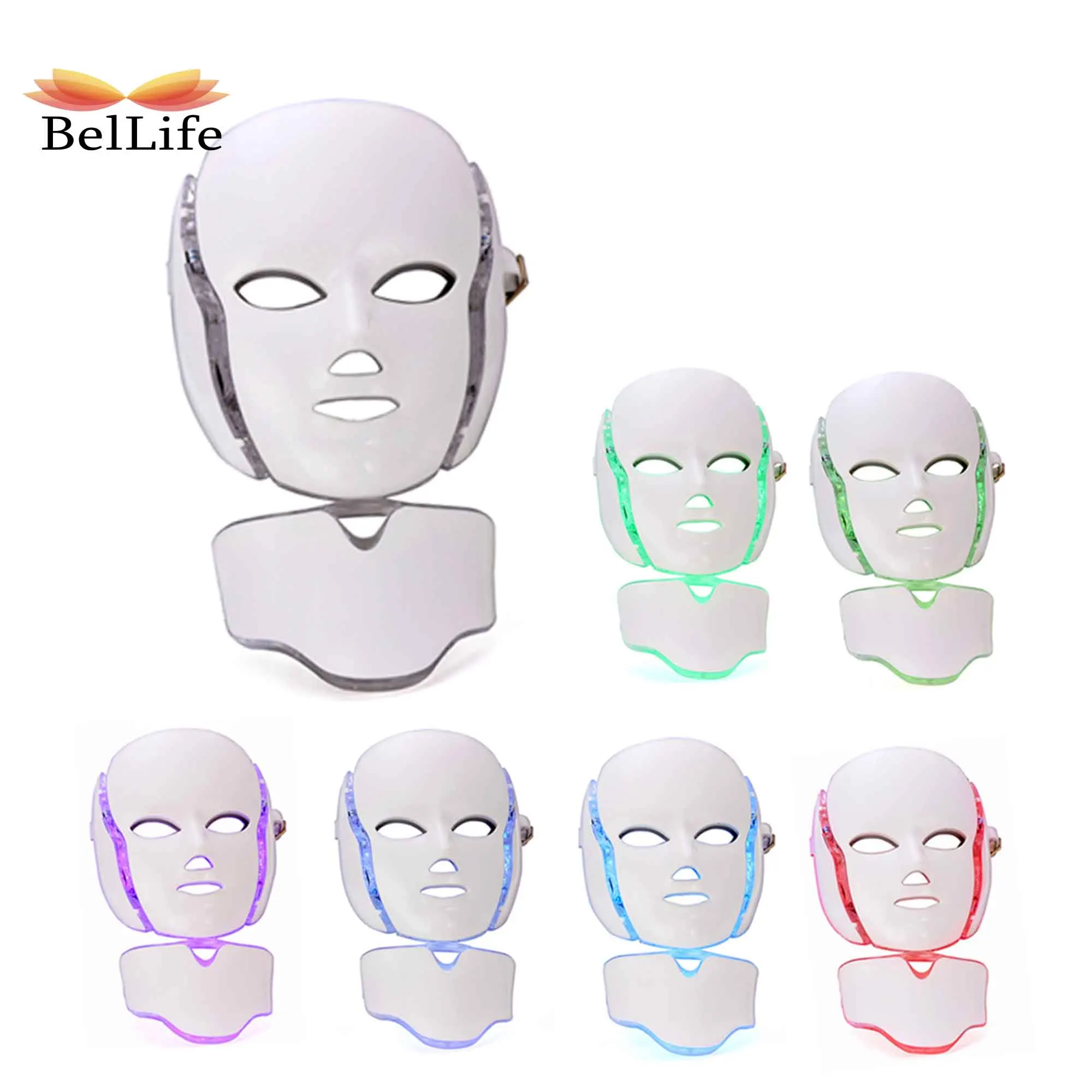 Discount  Facial Rejuvenation Neck Mask Beauty Device Rechargeable 7 Colors Led Mask Facial Lifting Anti Acne