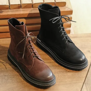 

ways do old Martin boots with round head single female low boots bind zipper comfortable with velvet short boots