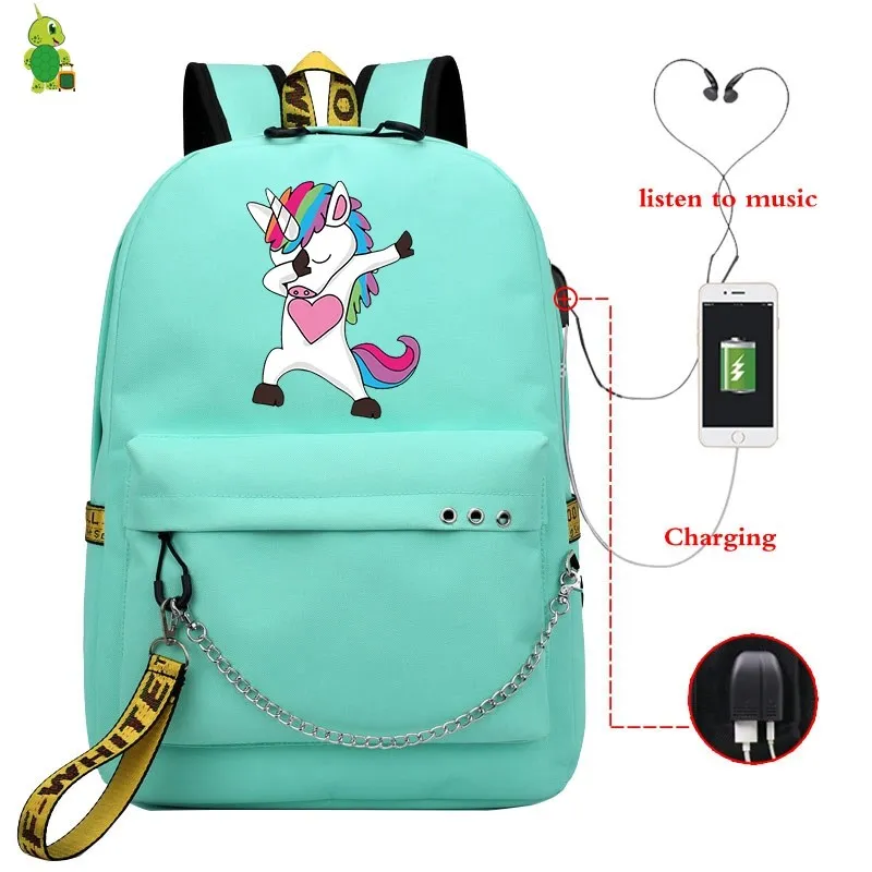 Mochila, рюкзак с единорогом, женский рюкзак, забавные школьные сумки для девочек-подростков, Usb зарядка, рюкзак для ноутбука, корейский рюкзак для путешествий - Цвет: 22