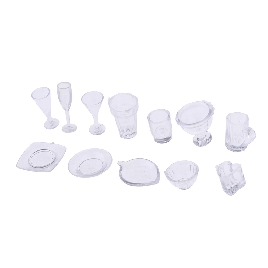 

1/12 Dollhouse Tableware Glass Ice Cream Cup Food Plate 13pcs Accessories