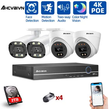 

4CH 4K Home Security NVR POE CCTV Camera System Hi3516EV300 8MP Two-way Audio Outdoor Color Night Vision Video Surveillance Kit