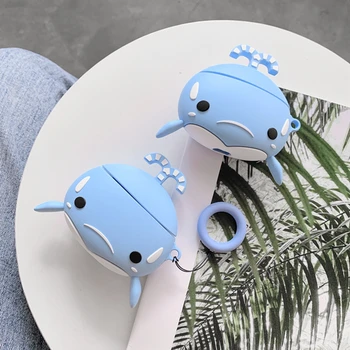 

For AirPods 2 AirPods 1 Case Cute Cartoon Blue Whale Shape Lanyard Silicon Headphone Cover For Air Pods 3 Portable Case Protect