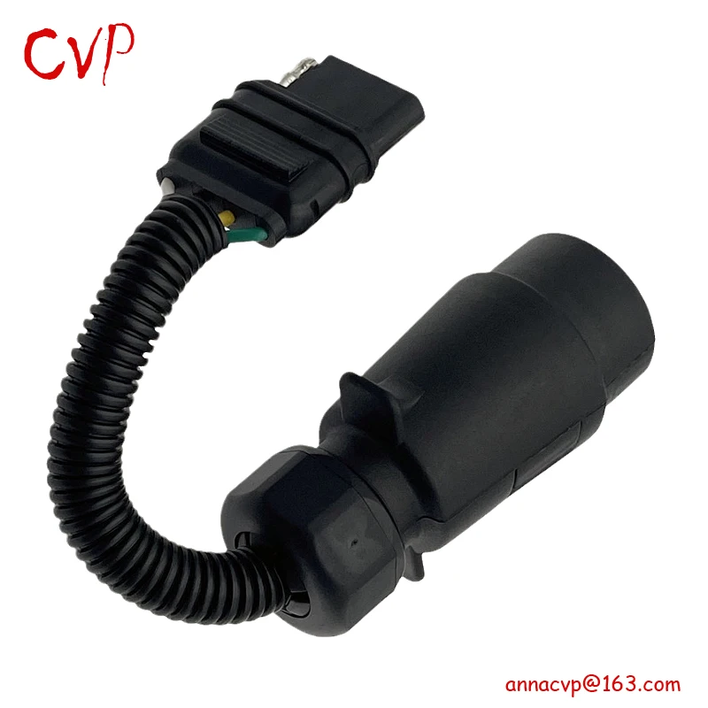 CVP Trailer Tow Wiring Harness 7 Way European Style Round Trailer Plug to 4- Flat Socket Adapter RV Connector Camper Accessories