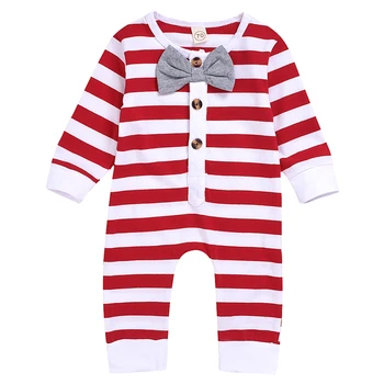 

2019 Baby Spring Autumn Clothing Christmas Newborn Infant Baby Boy Girl Striped Romper 1Pc Xmas Jumpsuit baby red bow tie romper