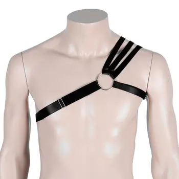 

Black Crop Top Belt Chest Cage Suspender Body Lingerie Mens Punk Ring Hollow Out Nightclub Rave Sexy Elastic Harness Bra Adjust