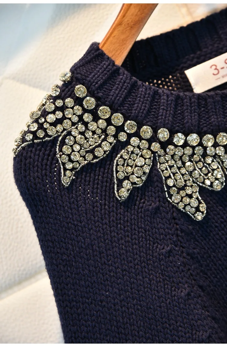 Роскошный брендовый дизайнерский вязаный пуловер для женщин Causel с круглым вырезом Вышивка бисером рукав "летучая мышь" Свободный вязаный свитер
