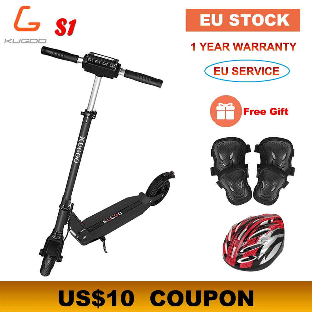 Excellent [Poland Stock]KUGOO S1 Folding Electric Scooter 350W Motor LCD Display Screen 3 Speed Modes 8.5 Inches Solid Rear Anti-Skid Tire 0