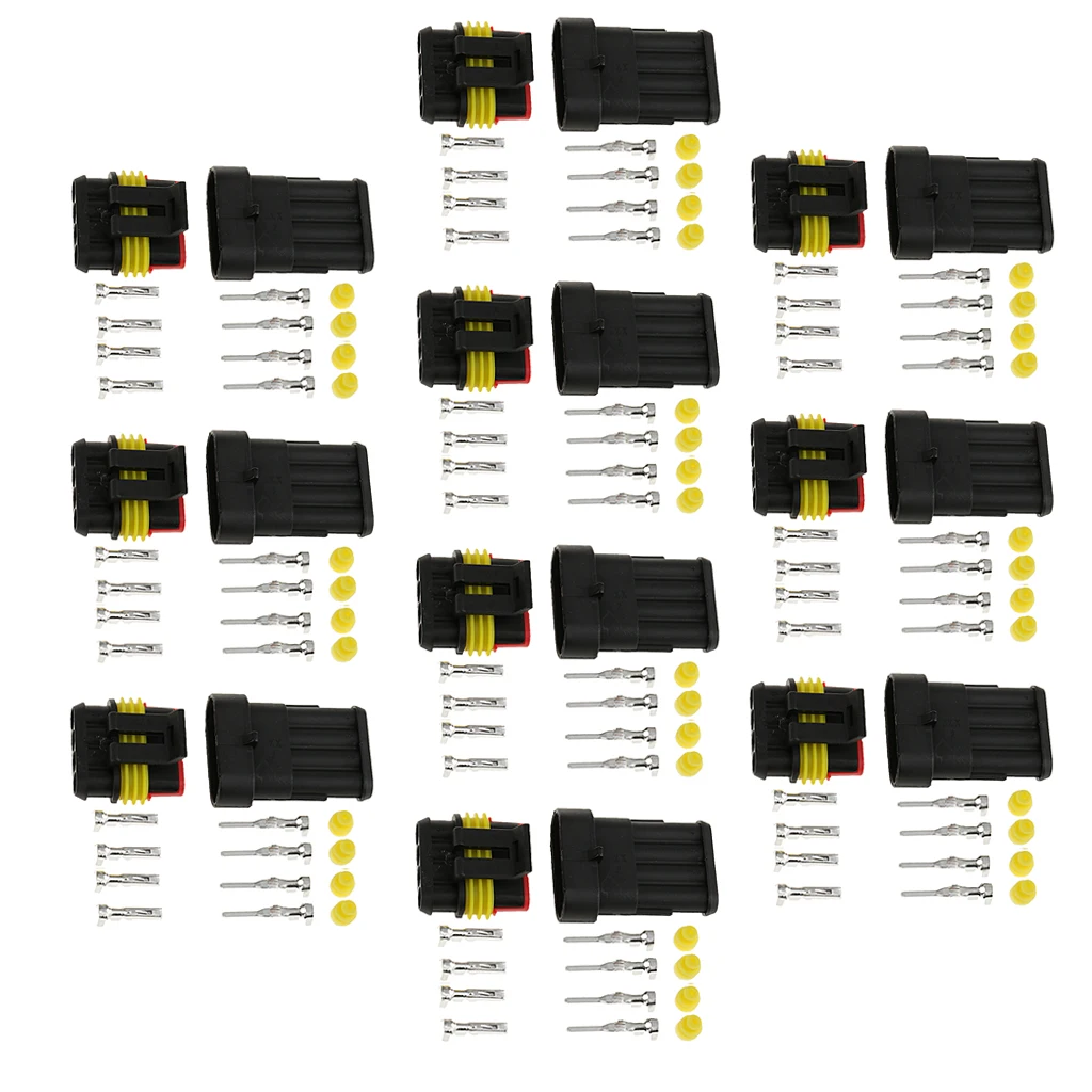 10 Kits 4 Pin Way Sealed IP68 Electrical Wire Connector Plug 1.5mm Terminal