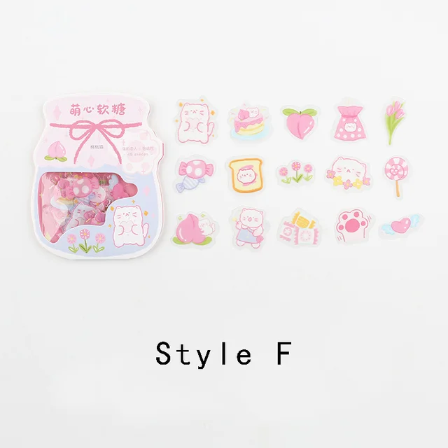 Mr.paper 6 Designs 45 Pcs/bag Cartoon Style Cute Heart Soft Candy Series Creative Hand Account Deco DIY Collage Material Sticker F