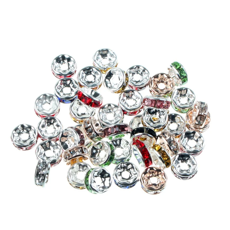 

50Pcs 8mm Mixed Multiple Color Round Diamond Shaped Ring Pendant Rhinestone Jewelry Findings Making DIY Accessories Handmade