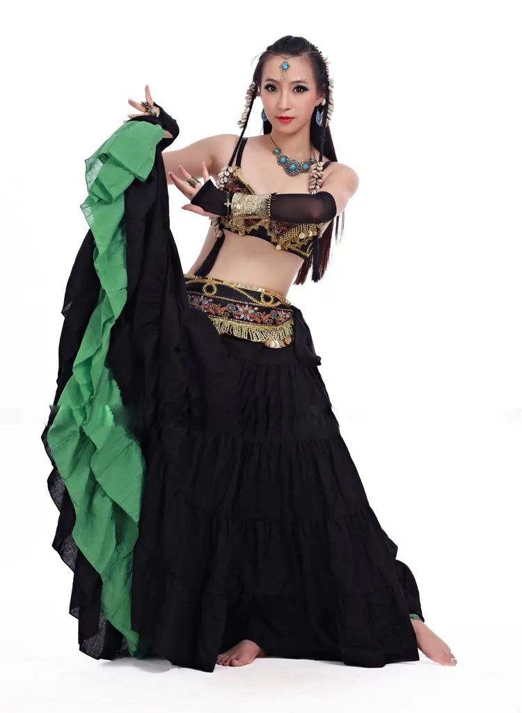АТС Племенной танец живота одежда для женщин 4 шт. комплект одежды бюстгальтер пояс 2 юбки цыганские танцевальные костюмы