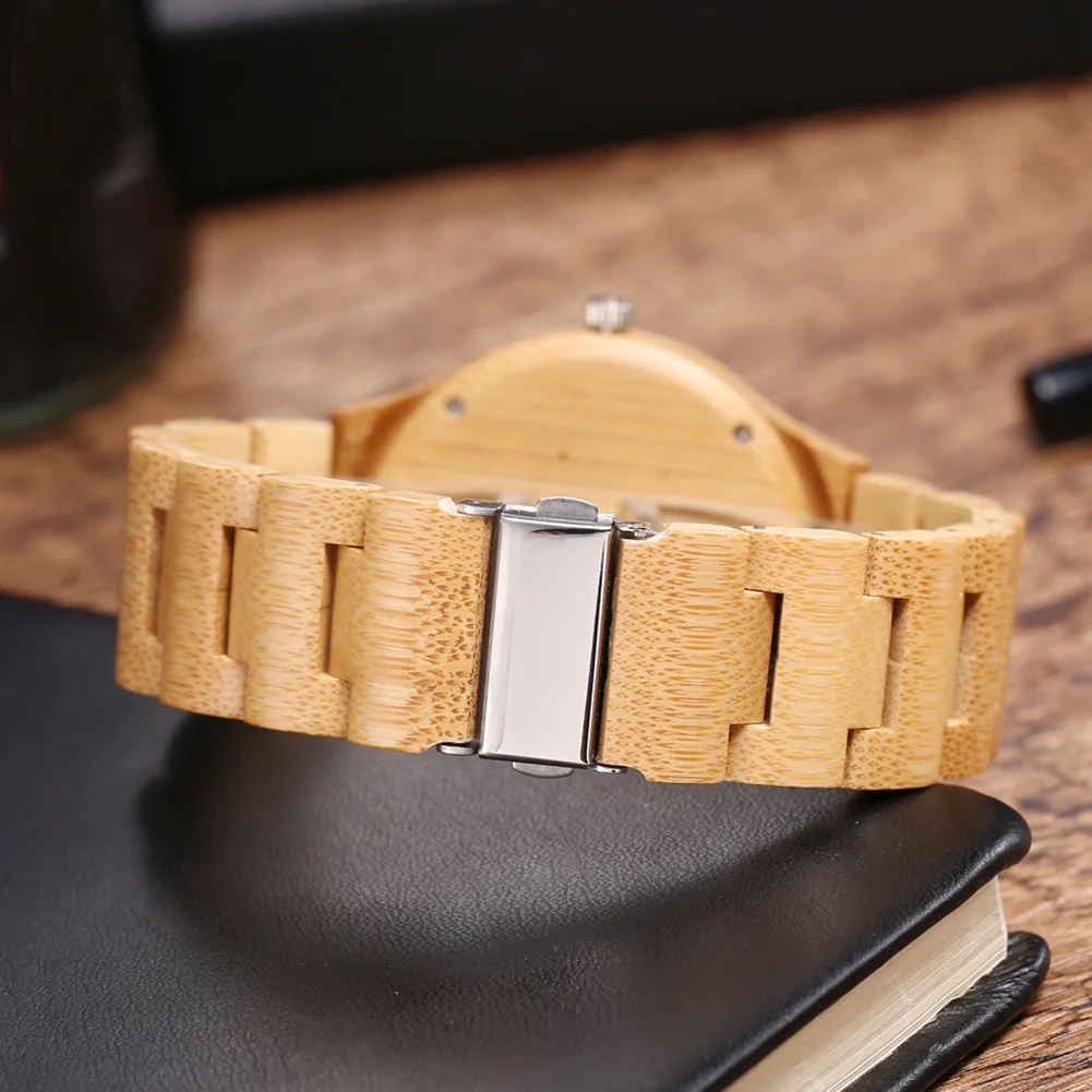 Лидирующий бренд кварцевые часы Японский взрыв для мужчин прочный бамбук без цифр Круглый циферблат деревянный Аналоговый подарок zegarek damski