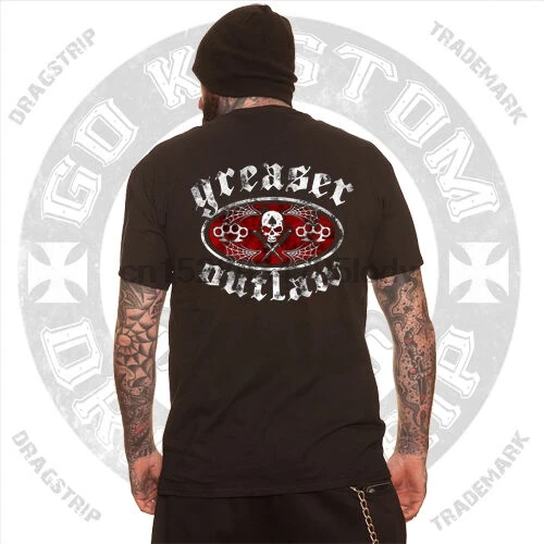 Greaser Outlaw hotrod Lucky tattoo biker rocker t'shirt | Мужская одежда