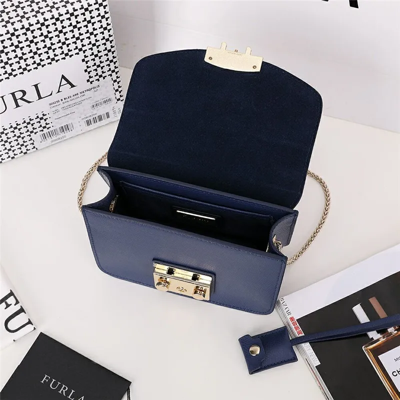 Оригинальные женские сумки FURLA, высококачественные женские кожаные сумки Furla темно-синего цвета, размер S 16,5 см x 12 см x 8 см