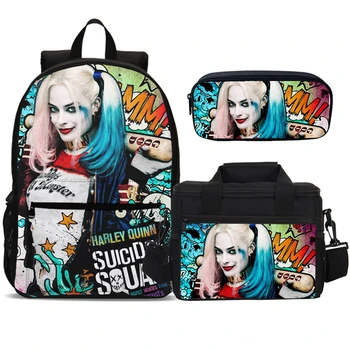 

2020 3pcs set Suicide Squad Printing School Bags Girls School Backpack Schoolbag Fashion Kids Student Backpacks Children Mochila