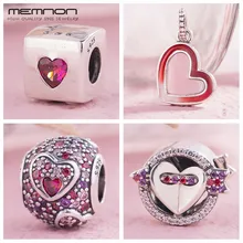 День Святого Валентина Серебро 925 стерлингового серебра Красочные Каменные сердца любви хрустальные подвески для браслета DIY бисерные ювелирные изделия