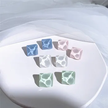 

S925 Silver Needle Summer Square Morandi Ice Crystal Earrings Wave Simple Candy-Colored Ear Stud Network Red Tide Ear Stud