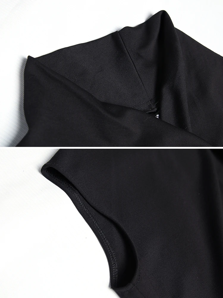 [EAM] Женская Черная футболка большого размера с вышивкой крестиком, новая модная футболка с круглым вырезом и рукавом три четверти, весна-осень, 1B293