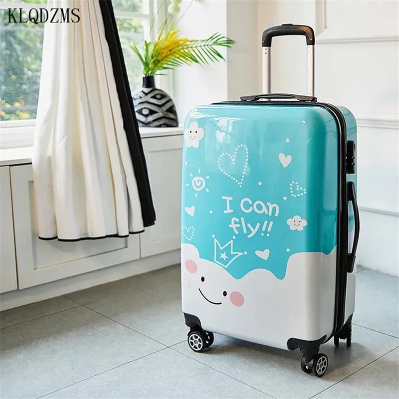 KLQDZMS 20/24inch Cute Cartoon Student Rolling Luggage Spinner Women Carry On Trolley Suitcase Wheels