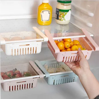 

Kitchen Refrigerator Drawer Storage Box Adjustable Plastic Refrigerator Freezer Shelf Rack Pull-Out Storage Box