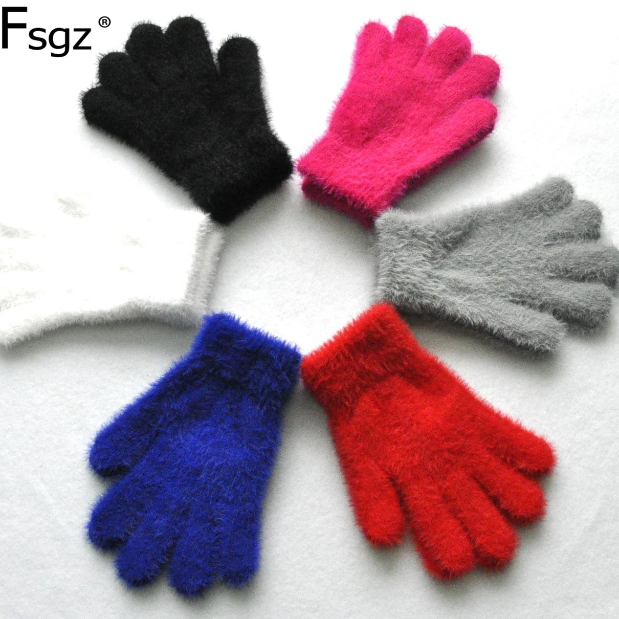 

6-12 Years Old Student Gloves Solid Imitation Mink Gauntlets Good Quality Thickening Keep Warm Winter Fingers Golve For Children