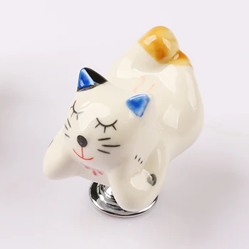 

Colorful Cat Ceramics Knob Pull Cartoon Children Cabinet Pull Handles Modern Home Drawers Decor Furniture Hardware Accessories