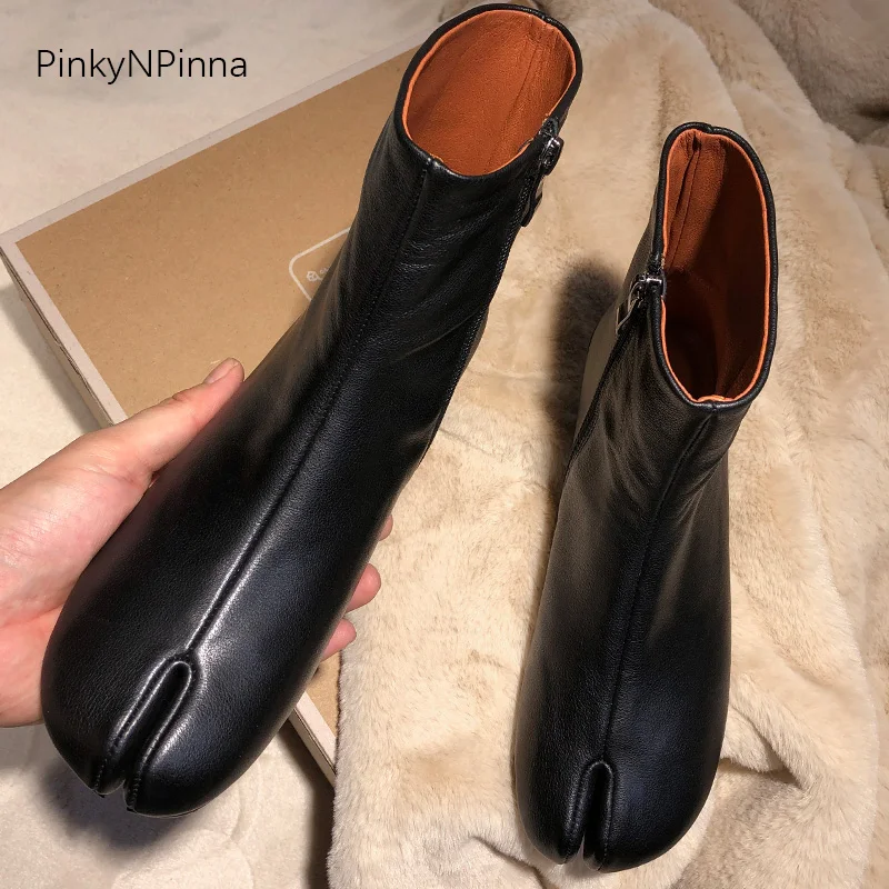 

designer fashion women ankle boots camel split toe genuine leather soft cowhide round heel short booties plus size ladies shoes
