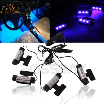 

POSSBAY 4 Pieces Blue 3LED Car Interior Light Floor Lights for Golf/Polo/Audi/Honda/BWM Decorative Atmosphere Lamp