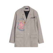 Chaqueta Unisex de tendencia japonesa para mujer, traje pequeño con estampado de grafiti pintado a mano de conejo, chaqueta Original, primavera de 2021