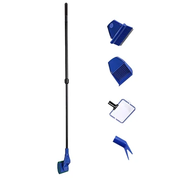 

5 in 1 Multi-Function Aquarium/Fish Tank Cleaning Tool, Algae Scraper, Fish Net, Sponge, Plant Fork, Gravel Rake for Long Deep F