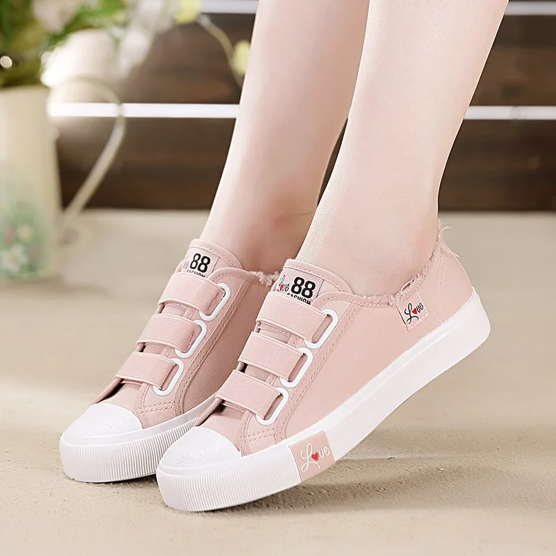 Sneakers Canvas shoes for Women fashion Solid Superstar Hook Loop Vulcanize shoes Girls Zapatillas mujer C288