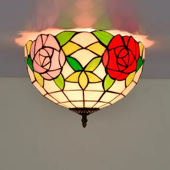 

30cm American garden rose Tiffany's stained glass dining room bedroom corridor bathroom glass ceiling lamp