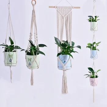 

Handmade Macrame Plant Holder Vintage Cotton Linen Flowerpot Holder Indoor Wall Hanging Basket Boho Wedding Decor Home Decor