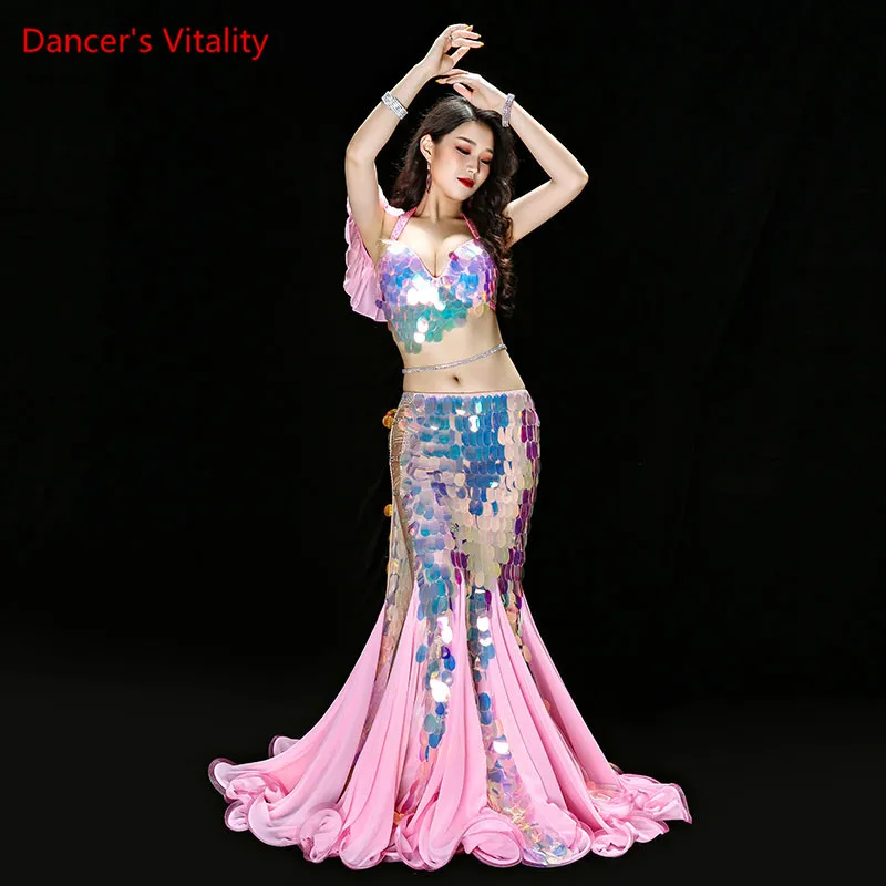 Bellydance Clothes Mermaid Sexy Long Dress Sequin Womens Oriental Belly