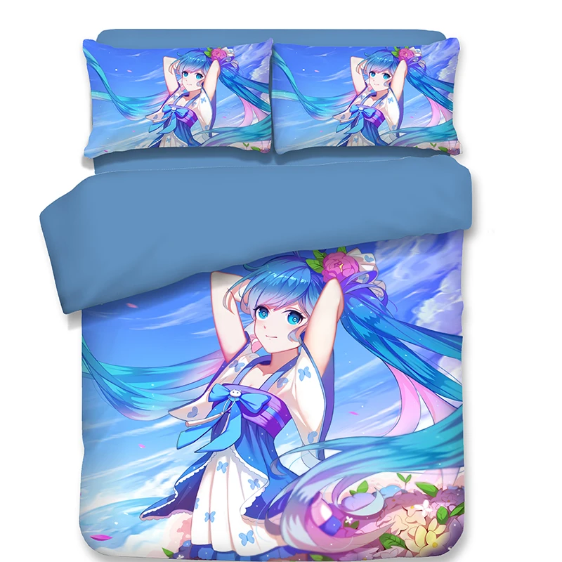 

Japan Anime fashion Cartoon 3D blue sky long hair Hatsune Miku Bedding Set soft Pillowcase Bed good quality Duvet Cover Set 3pcs