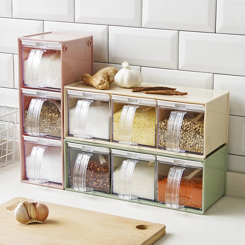 Household drawer type seasoning box set kitchen supplies plastic loaded salt sugar spice box seasoning bottle jar mx8031042