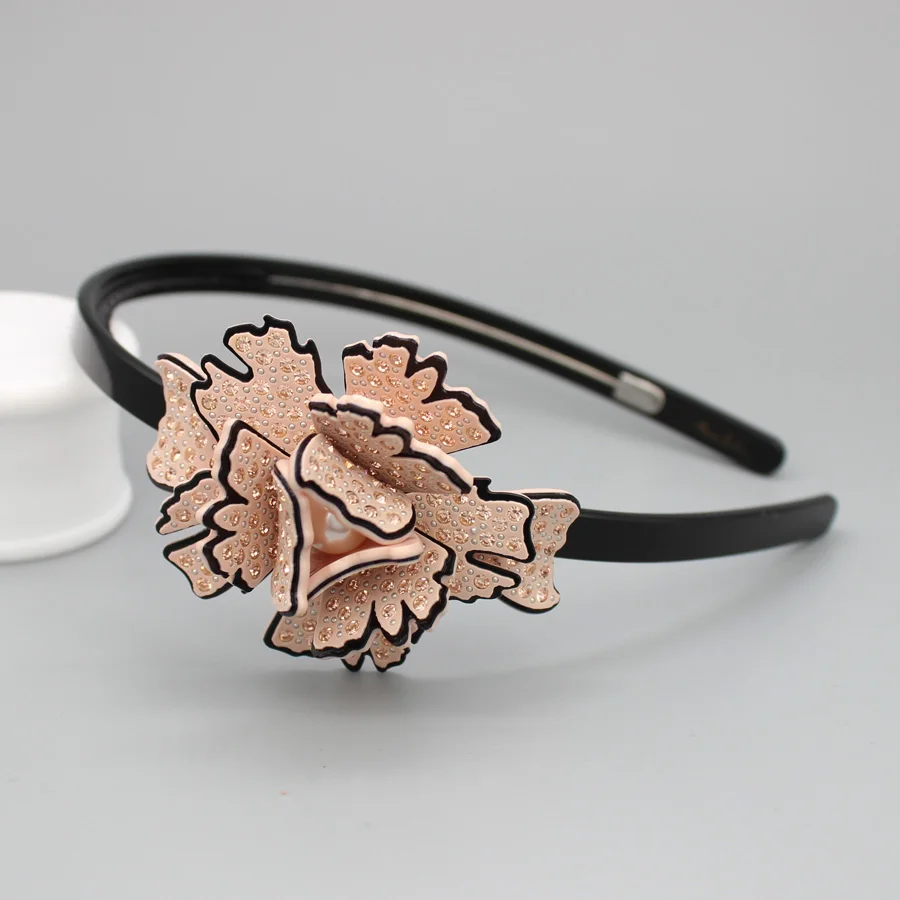 A French Design Rose Flower Rhinestone Hair Band Accessory for Women Girls Fine Hair Ornament Jewelry for Thick Braids Party