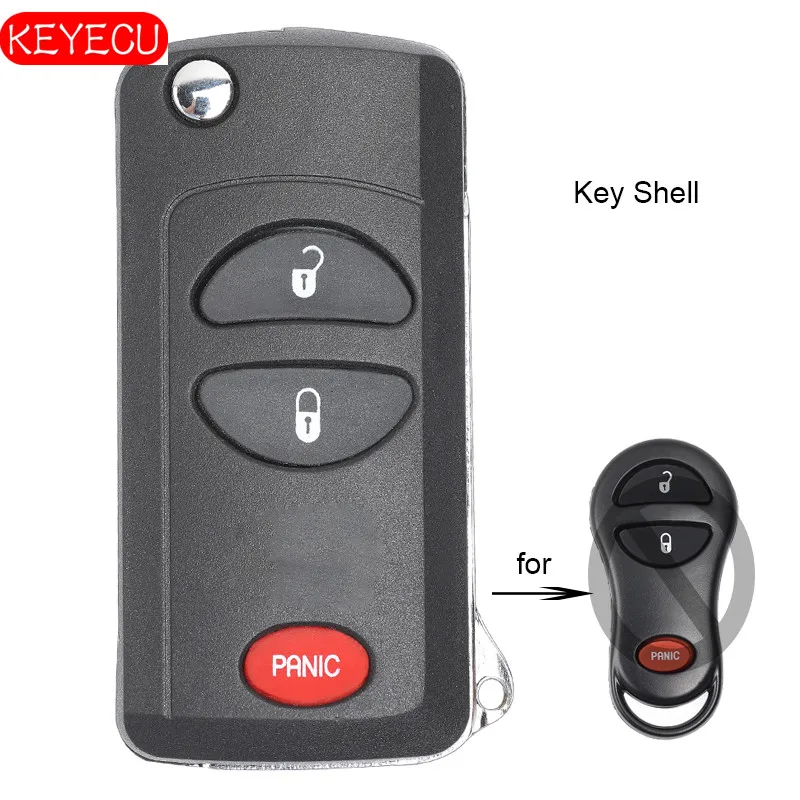 KEYECU складной дистанционный ключ оболочки 2B/2+ 1B/3B/3+ 1B для Chrysler 300M город и страна Concorde Dodge джип Плимут Uncut Blade - Количество кнопок: 2 Button With Panic