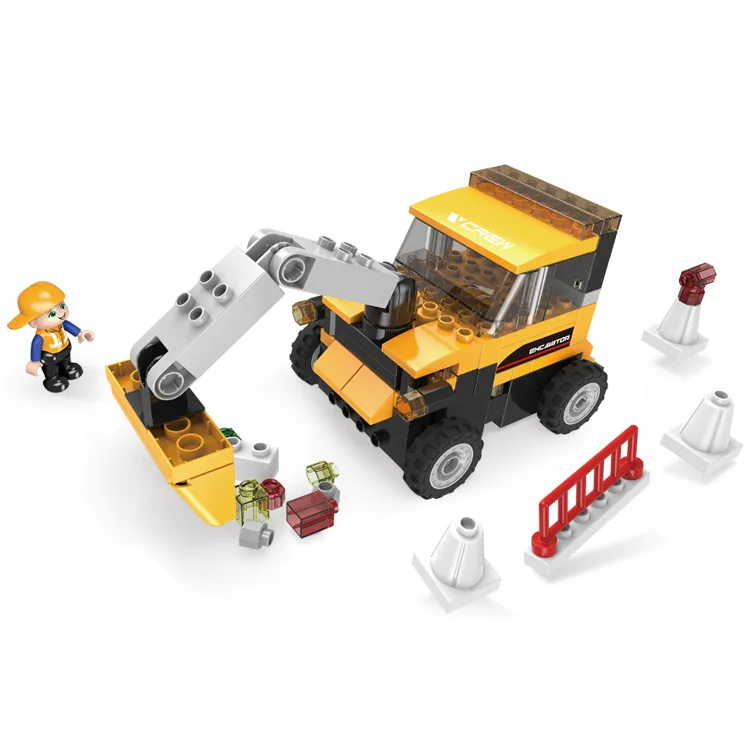

1001A1003A Flexible Children Assembling Engineering Excavator Helicopter Large Particles Building Blocks Toy
