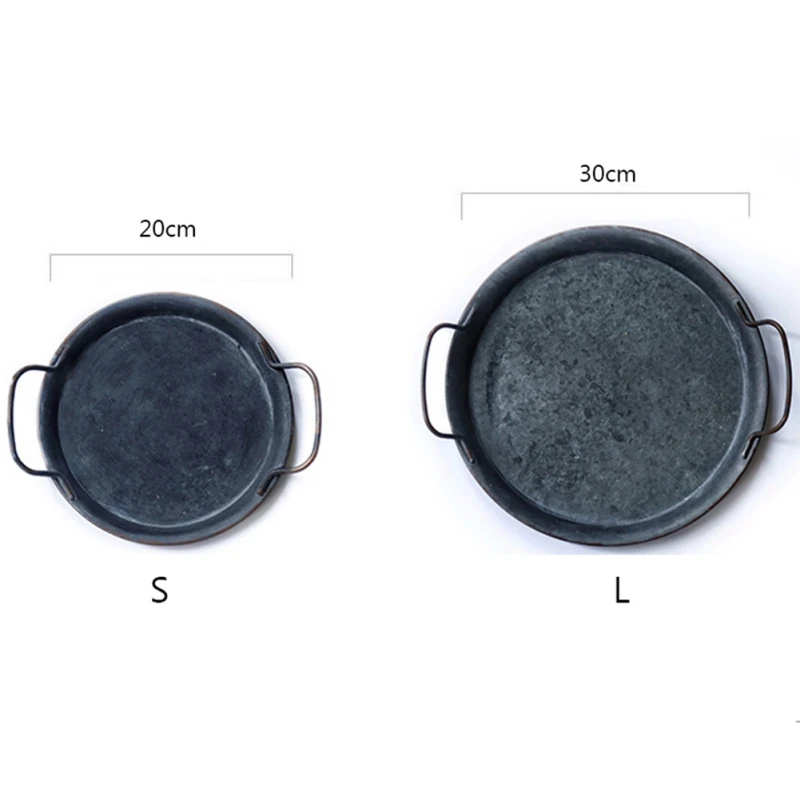Ретро круглая тарелка Европейский с ручками ручной работы из кованого железа винтажный поднос для хранения для украшения дома