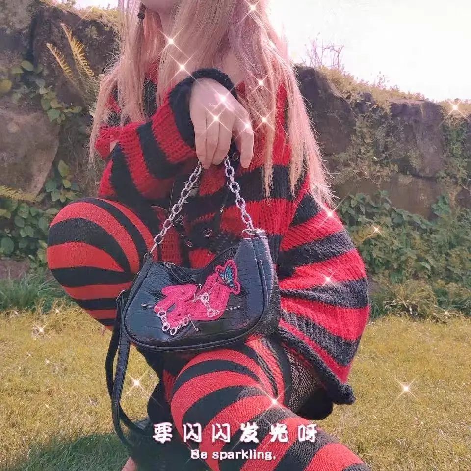 Y2K Shoulder Bag Harajuku Womens Girl Handbags Bags 90s E-girl Metal Punk Messenger Bag Female Letter Sequins Chain Underarm Bag Y2K Shoulder Bag Harajuku Womens Girl Handbags Bags 90s E-girl Metal Punk Messenger Bag Female Letter Sequins Chain Underarm Bag