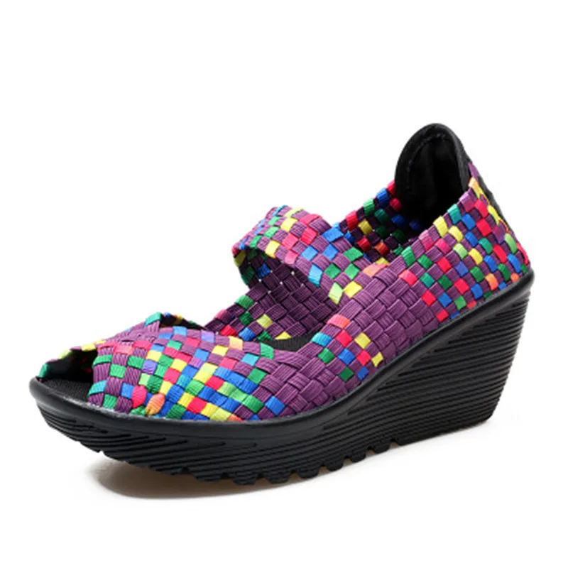 

Women Wedge Platform Open Toe Sandals Summer Style Breathable Comfortable Handmade Weave Hollow out Beach Shoes mujer zapatos